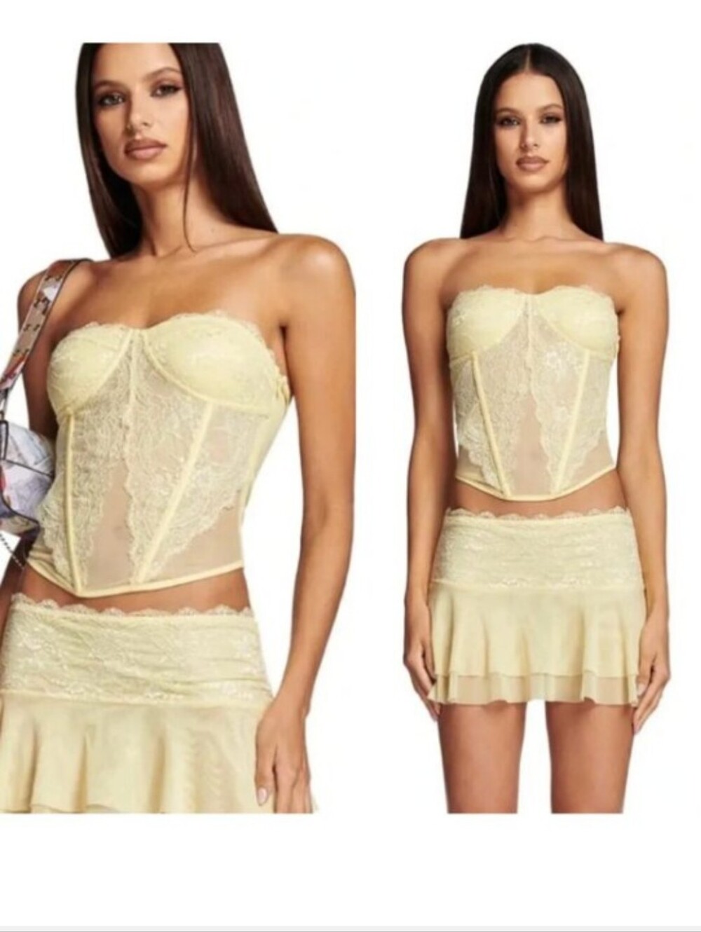I AM GIA Demie Corset Yellow Lace Bustier mesh corset sz Large